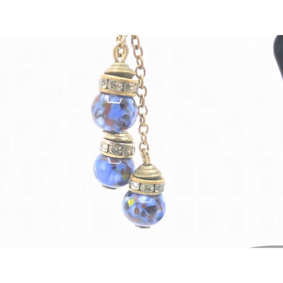 Vtg Beaded Faux Art Glass Rhinestone Dangle Drop Earrings By Kramer Of NY 3" HTF - Picture 11 of 16